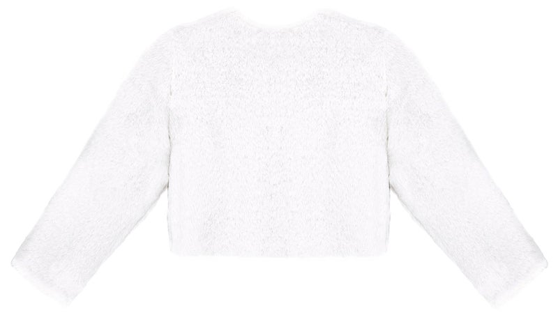 Lilax Girls Cozy Faux Fur Long Sleeve Crew Neck Dress Coat (White,5T) - Image 2